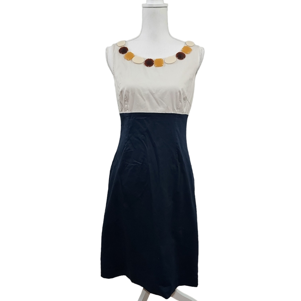 Boden beaded navy tan sheath dress 6